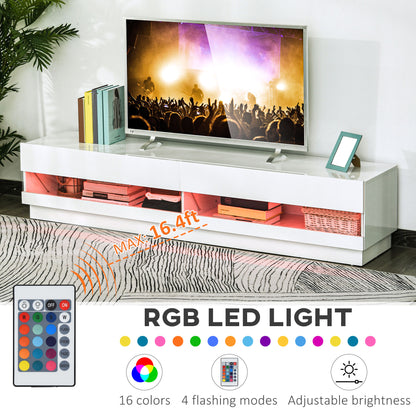 HOMCOM Illuminated TV Stand for TVs up to 75 inches, TV Cabinet with Storage for Living Room, Glossy White