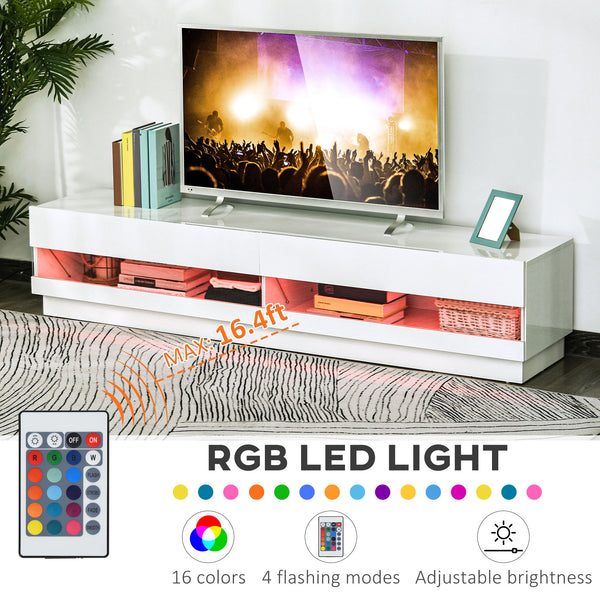 Meuble TV éclairé pour téléviseurs jusqu'à 75 pouces avec rangement pour salon, blanc brillant