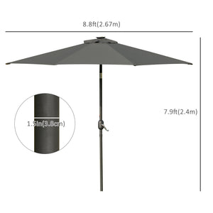 Parasol solaire de 8,8 pieds avec 24 lumières LED, toile inclinable, gris anthracite