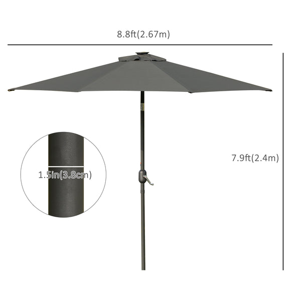 Parasol solaire de 8,8 pieds avec 24 lumières LED, toile inclinable, gris anthracite