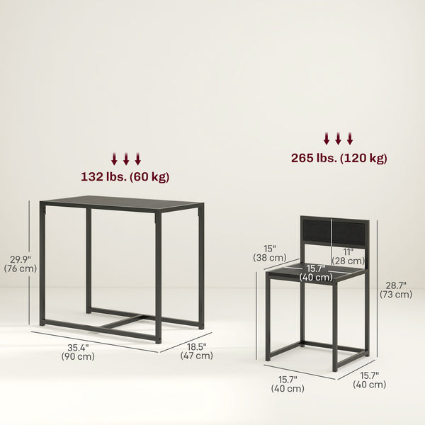 Ensemble table et chaises de salle à manger, style industriel, pour 2 personnes, idéal pour les petits espaces, noir