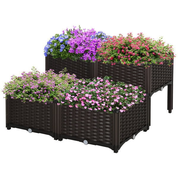 4-piece raised garden bed in PP, brown