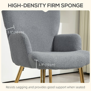 Fauteuil d'appoint en tissu Sherpa avec pieds en métal, gris