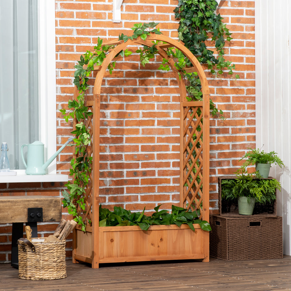 Jardinière surélevée avec treillis en arche pour plantes grimpantes, marron