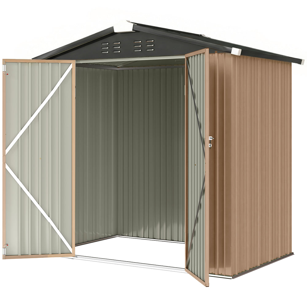 Abri de jardin en métal, avec double porte verrouillable et 4 aérations, couleur marron.