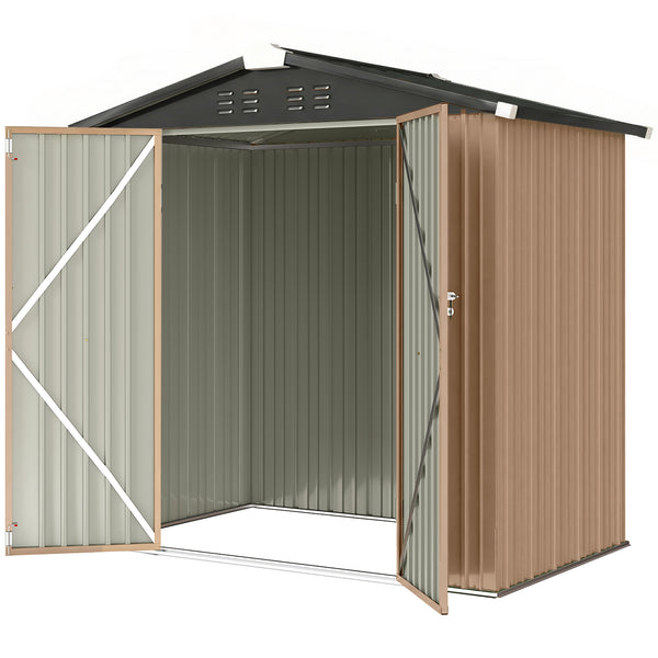 Abri de jardin en métal, avec double porte verrouillable et 4 aérations, couleur marron.