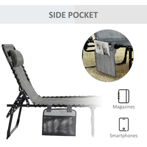Chaise longue pliante avec dossier réglable et coussin amovible, gris chiné