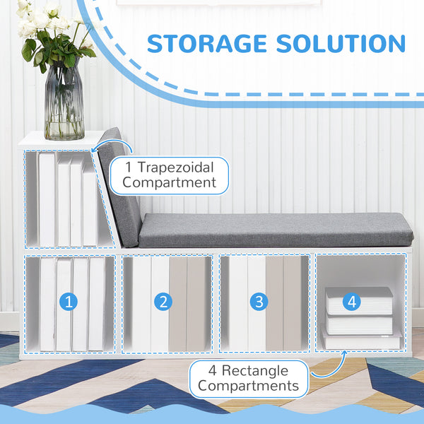 Bibliothèque avec 5 compartiments et coin lecture rembourré, gris