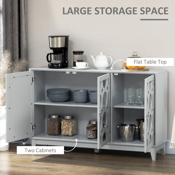 Buffet de cuisine avec 3 portes miroir, 2 placards et une étagère réglable, gris