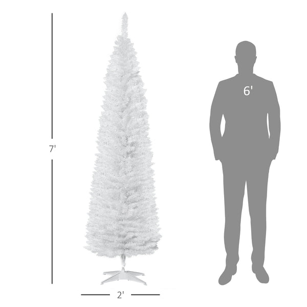 Sapin de Noël artificiel blanc de 7 pieds mince avec support en métal robuste