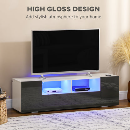 HOMCOM TV Stand for TVs up to 60 inches, with LED Lighting, Shelves and Storage Cupboards, 53.9 inches x 13.8 inches x 16.5 inches, Gray