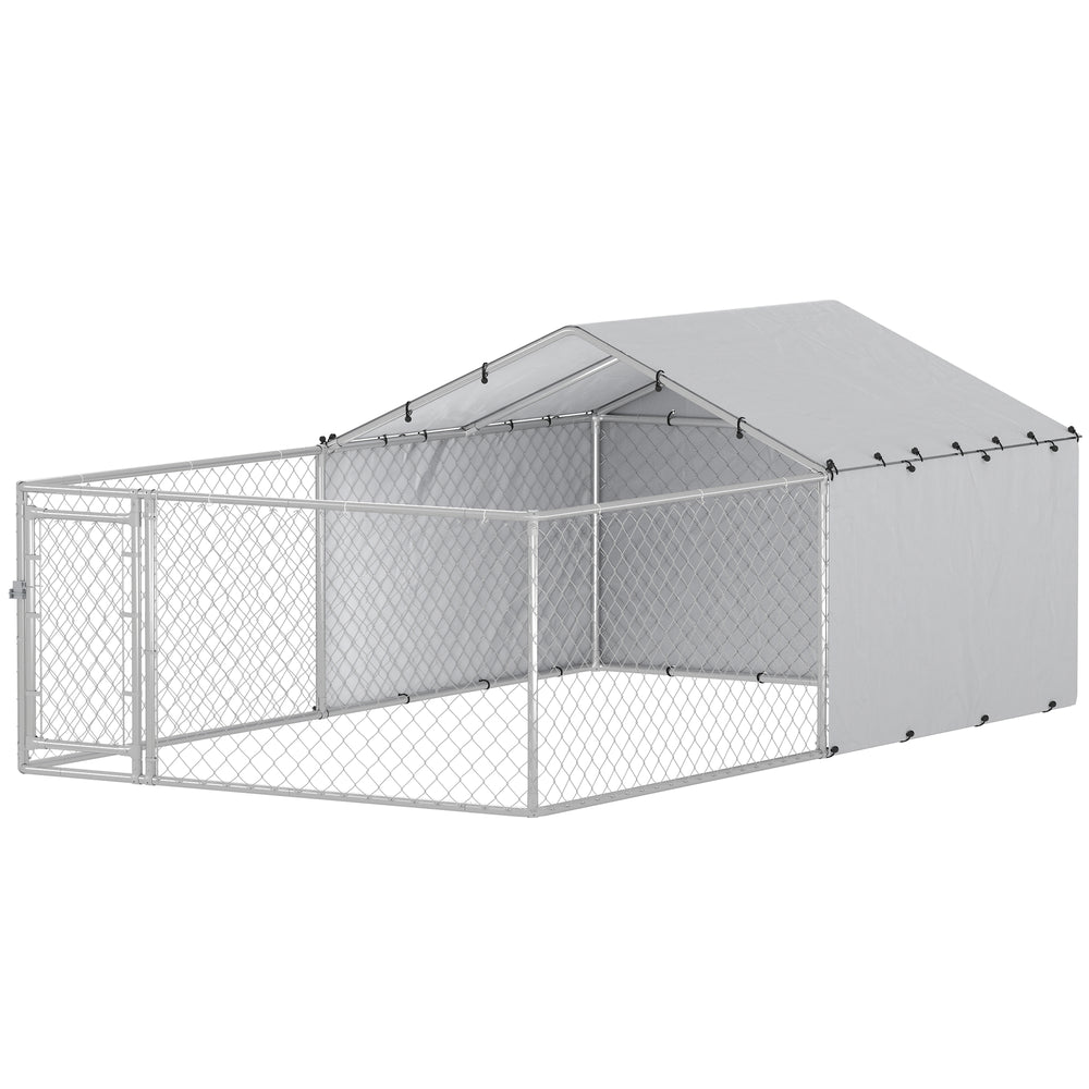 PawHut Galvanized Steel Dog Kennel Outdoor with Waterproof &amp; UV-Resistant Cover for Large Dogs, 13.1' x 7.5' x 4.9' |