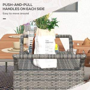 Chariot de service de jardin en résine tressée PE avec étagère à 2 niveaux, gris chiné