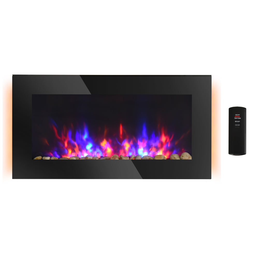 Cheminée électrique murale de 91 cm 750/1500 W, noir