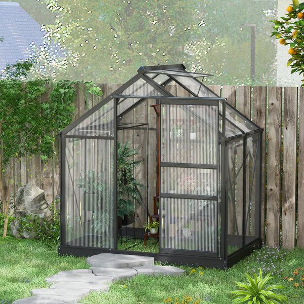 Serre de jardin avec porte coulissante, grise