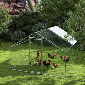 Metal Chicken Coop, 9.8 x 11.2 FT Walk-in Chicken Run with Cover, Lockable Door, Outdoor Poultry Cage for 10-15 Chickens