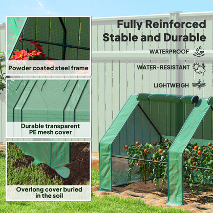 Outsunny Mini Portable Tunnel Greenhouse for Plants and Flowers, Warm Greenhouse with Zippered Roll-Up Doors, Green