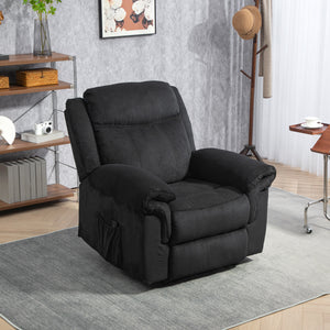 Fauteuil inclinable manuel avec massage par vibrations, poches latérales, en velours côtelé, noir