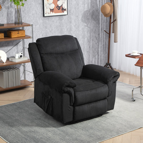 Fauteuil inclinable manuel avec massage par vibrations, poches latérales, en velours côtelé, noir