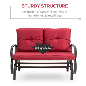 Fauteuil à bascule 2 places avec structure en acier et coussins, rouge