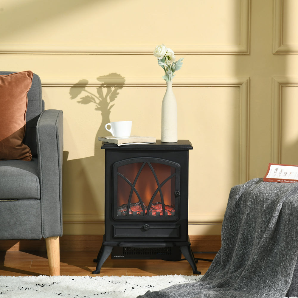 Cheminée électrique sur pied avec effet flamme LED réglable de 750 W/1 500 W, noir