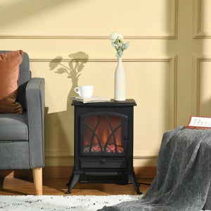 Cheminée électrique sur pied avec effet flamme LED réglable de 750 W/1 500 W, noir
