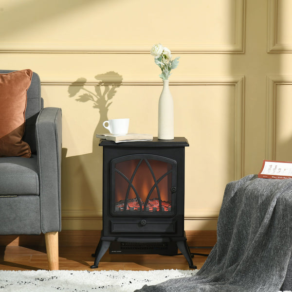Cheminée électrique sur pied avec effet flamme LED réglable de 750 W/1 500 W, noir