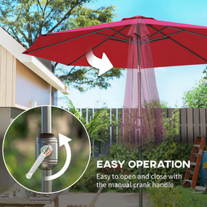Parasol rond de 10 pieds avec manivelle et inclinaison, rouge bordeaux