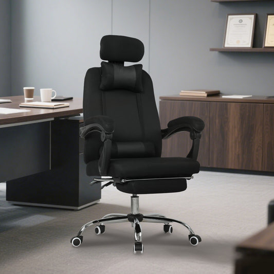 Ergonomic High Back Office Chair with Footrest and Lumbar Support, Black