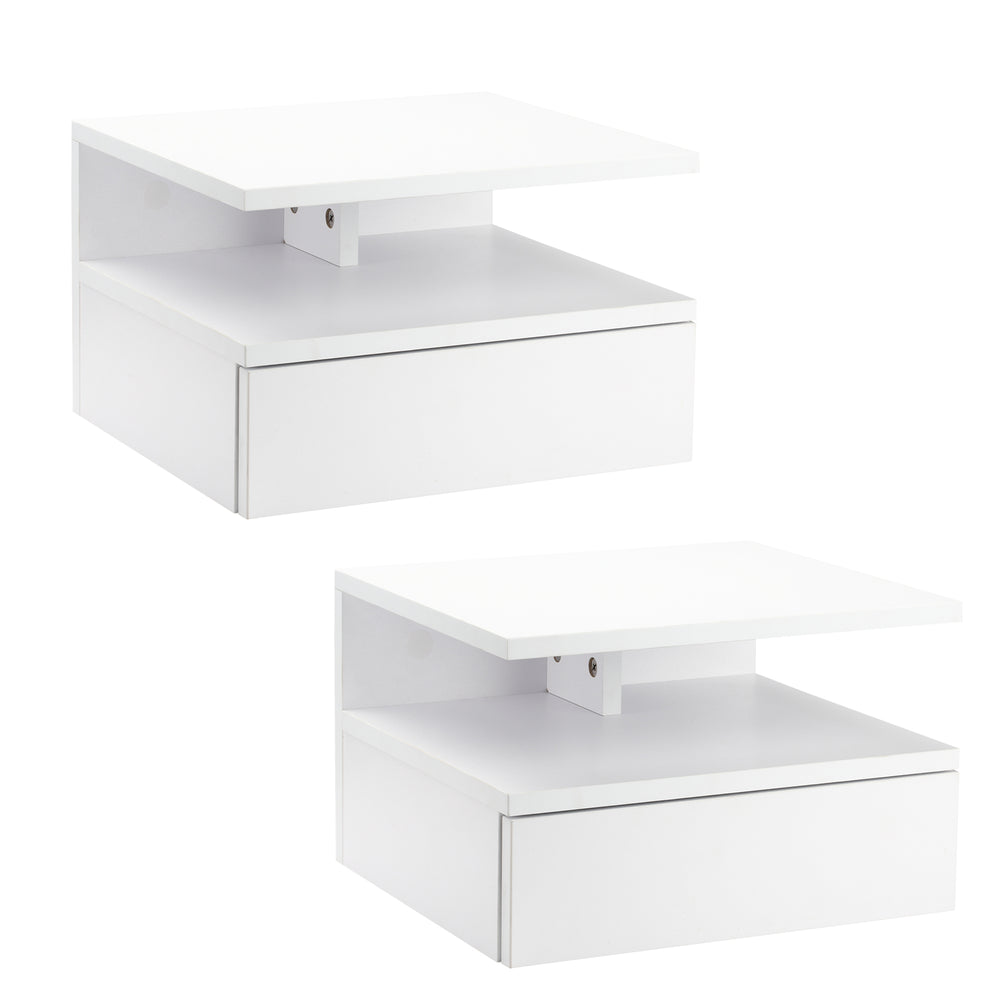 Lot de 2 tables de chevet flottantes avec tiroir et étagère, blanc