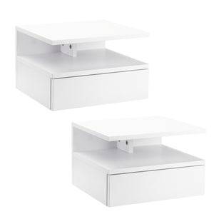 Lot de 2 tables de chevet flottantes avec tiroir et étagère, blanc