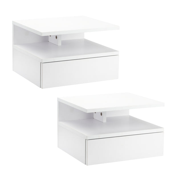 Lot de 2 tables de chevet flottantes avec tiroir et étagère, blanc