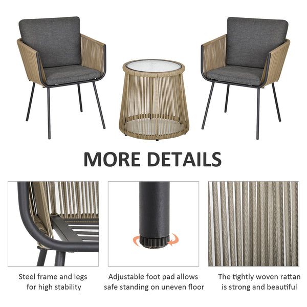 3-piece garden furniture set in woven resin, grey
