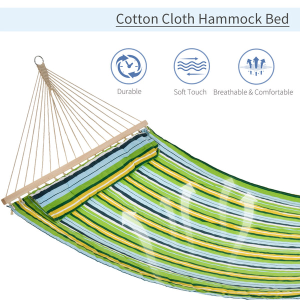 Hamac double pour 2 personnes avec oreiller, rayures vertes et bleues