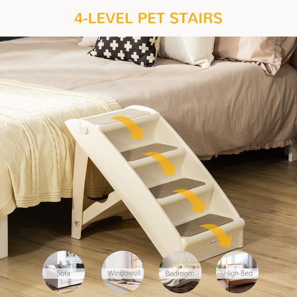 Escalier portable pour chiens et chats, pliable et léger, beige.