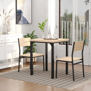 Ensemble table et chaises 3 pièces avec pieds en métal, en bois naturel.