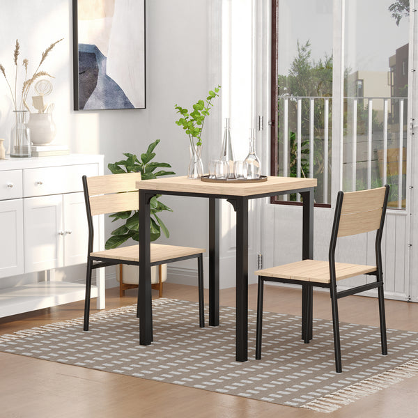 Ensemble table et chaises 3 pièces avec pieds en métal, en bois naturel.