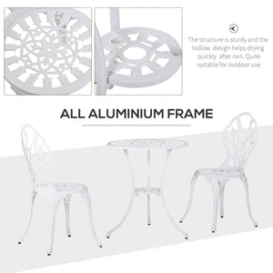 3 Pieces Patio Bistro Set, Outdoor Cast Aluminum Garden Table and Chairs with Umbrella Hole for Balcony, White