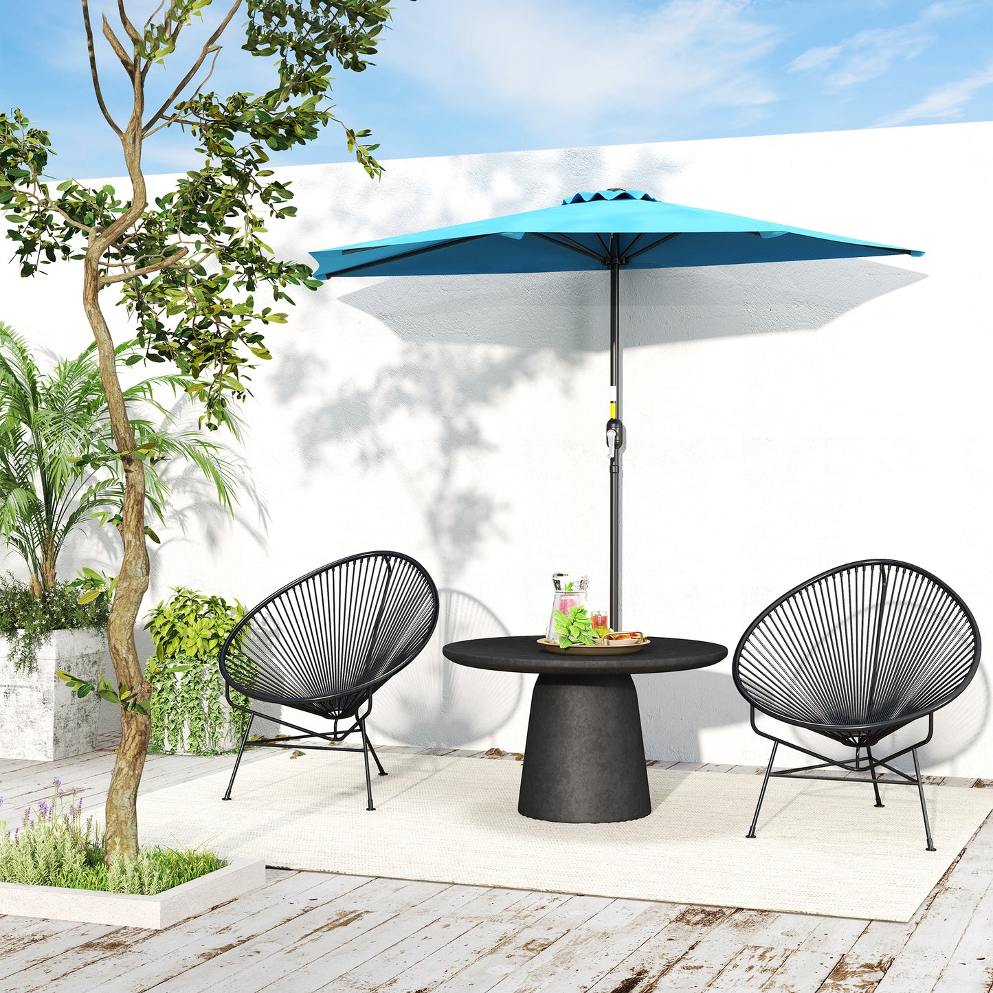 Outsunny 2.7m Half Round Parasol for Patio, Garden, Balcony, Window, Sun Shade with 5 Ribs, Light Blue