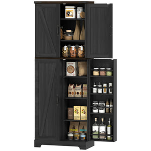 Armoire de cuisine avec étagères à épices et étagères réglables, finition bois noir.