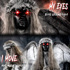 Halloween Animated Standing Crying Angel Decoration with Sound and Touch Activation