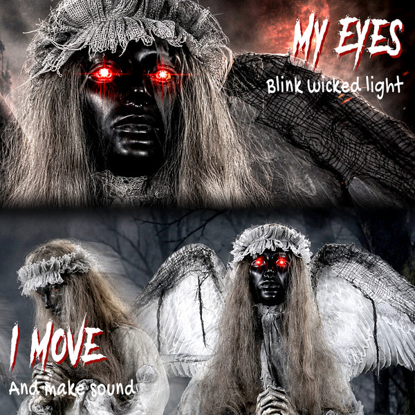 Halloween Animated Standing Crying Angel Decoration with Sound and Touch Activation