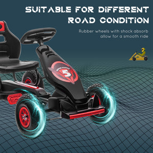 Kart à pédales pour enfants, avec siège ergonomique réglable, frein à main de sécurité, 5 à 12 ans, rouge