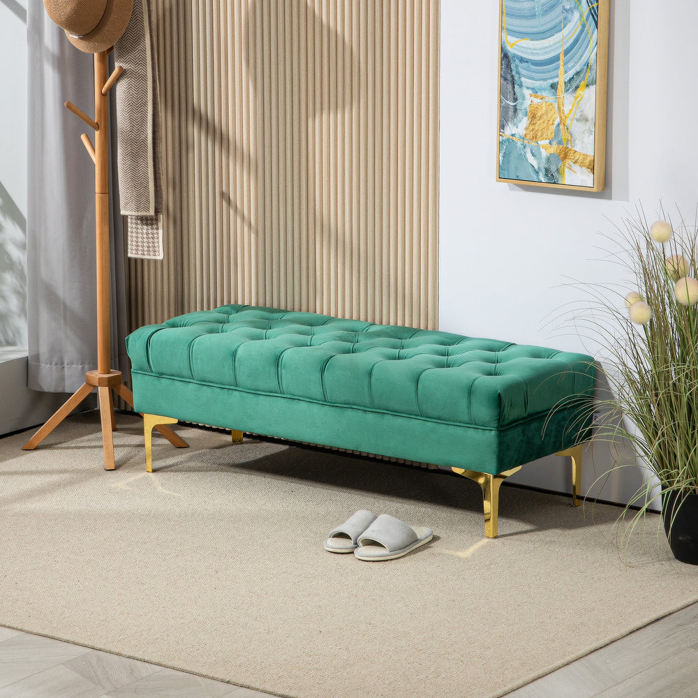 Banc de lit rembourré avec capitonnage à boutons, vert foncé