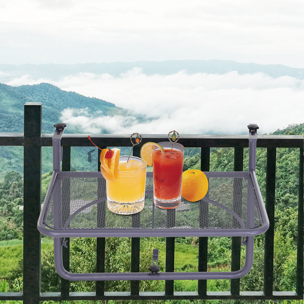 Table de balcon réglable en métal, pour balcon d'extérieur, gris