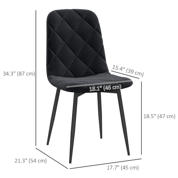 Lot de 4 chaises de salle à manger rembourrées avec pieds en acier, chaise de cuisine moderne pour salle à manger, noir