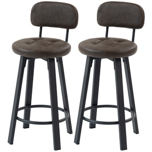 Ensemble de 2 tabourets de bar rembourrées avec repose-pieds et dossier pour comptoir de cuisine, marron