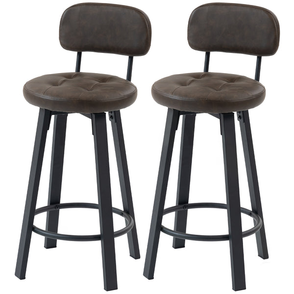 Ensemble de 2 tabourets de bar rembourrées avec repose-pieds et dossier pour comptoir de cuisine, marron