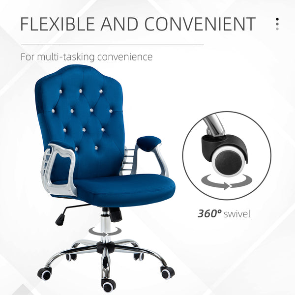 Velvet office chair with swivel casters, blue