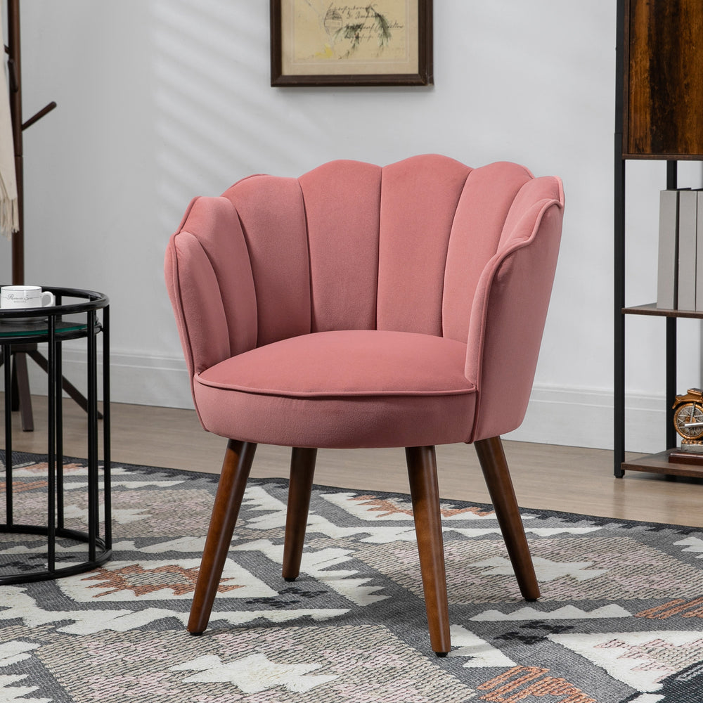 Fauteuil avec tissu velours et pieds en bois, rose
